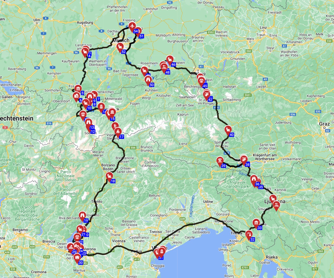 Munich Roundtrip - South - Austria Italy Slovenia